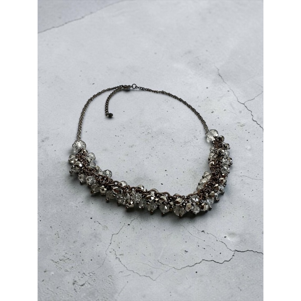 22.5" Bib Necklace Gunmetal Smoke‎ Crystal Cluster Statement Glam